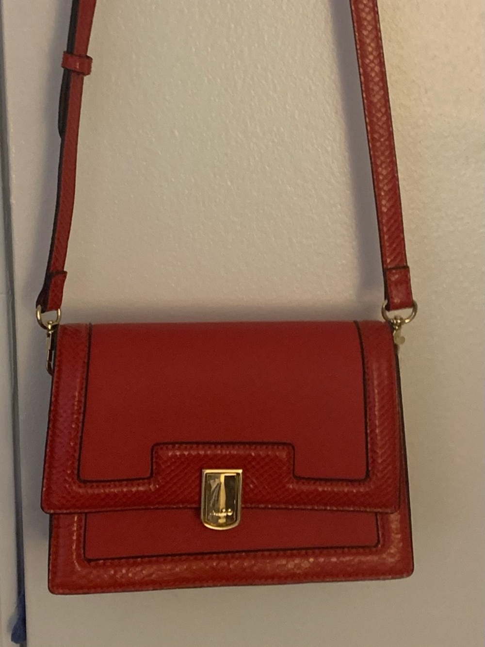 Aldo Red Structured Leather Crossbody with Gold-Tone Lock